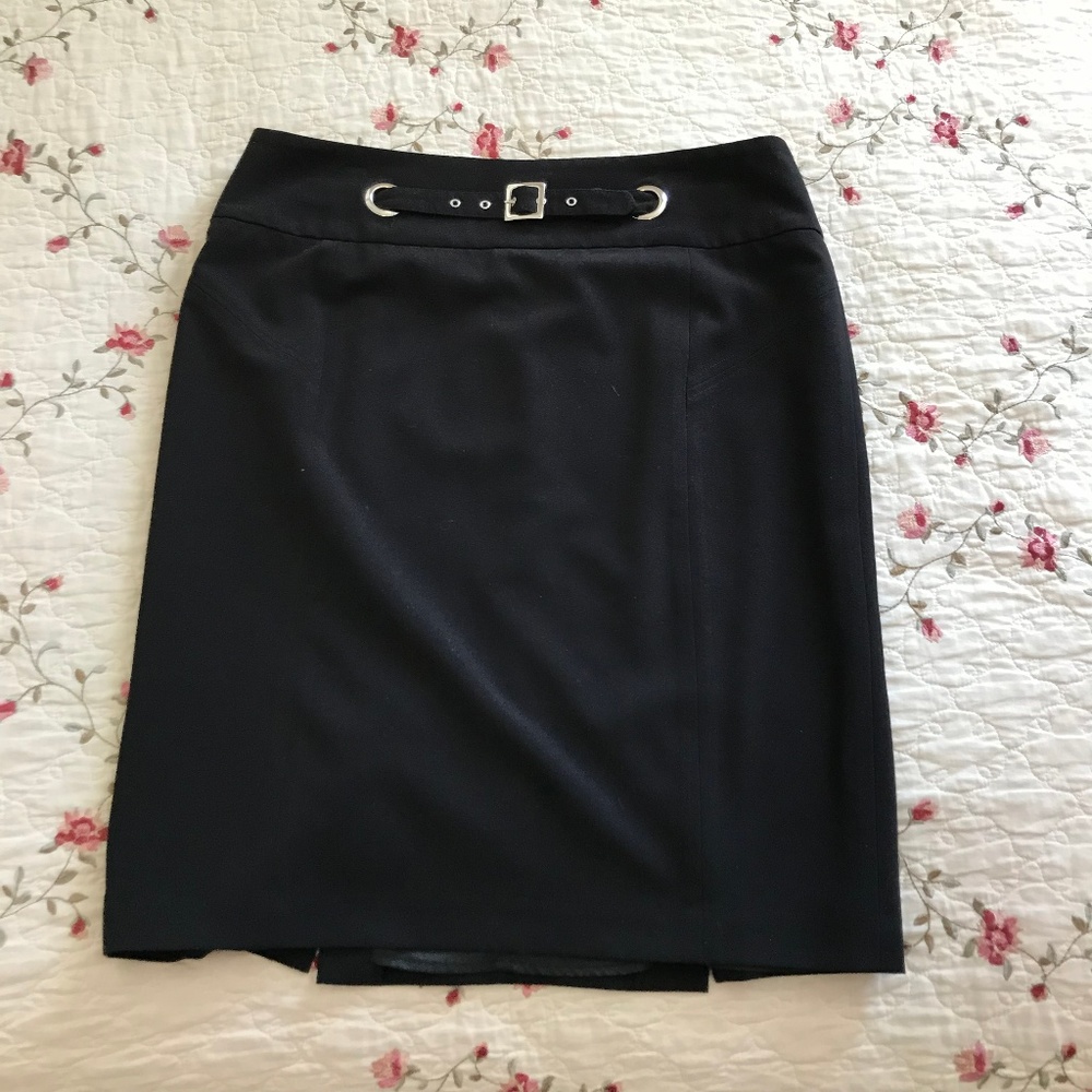 Renuar Black Pencil Skirt with Panel Kick Pleat